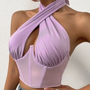 NWT Shein Lavender Mesh Cutout Tied Backless Top